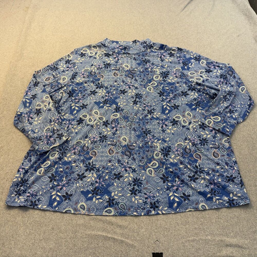 Woman Within Top Women's 4X  Blue Paisley Long Sleeve Mock Neck Plus Size Mature